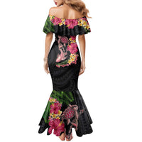 Hawaiian Tropical Plants Turtle and Shark Family Matching Mermaid Dress and Hawaiian Shirt Polynesian Art Tattoo LT03 - Polynesian Pride