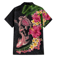 Hawaiian Tropical Plants Turtle and Shark Family Matching Off The Shoulder Long Sleeve Dress and Hawaiian Shirt Polynesian Art Tattoo