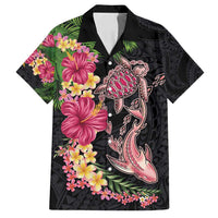 Hawaiian Tropical Plants Turtle and Shark Family Matching Puletasi and Hawaiian Shirt Polynesian Art Tattoo LT03 Dad's Shirt - Short Sleeve Black - Polynesian Pride