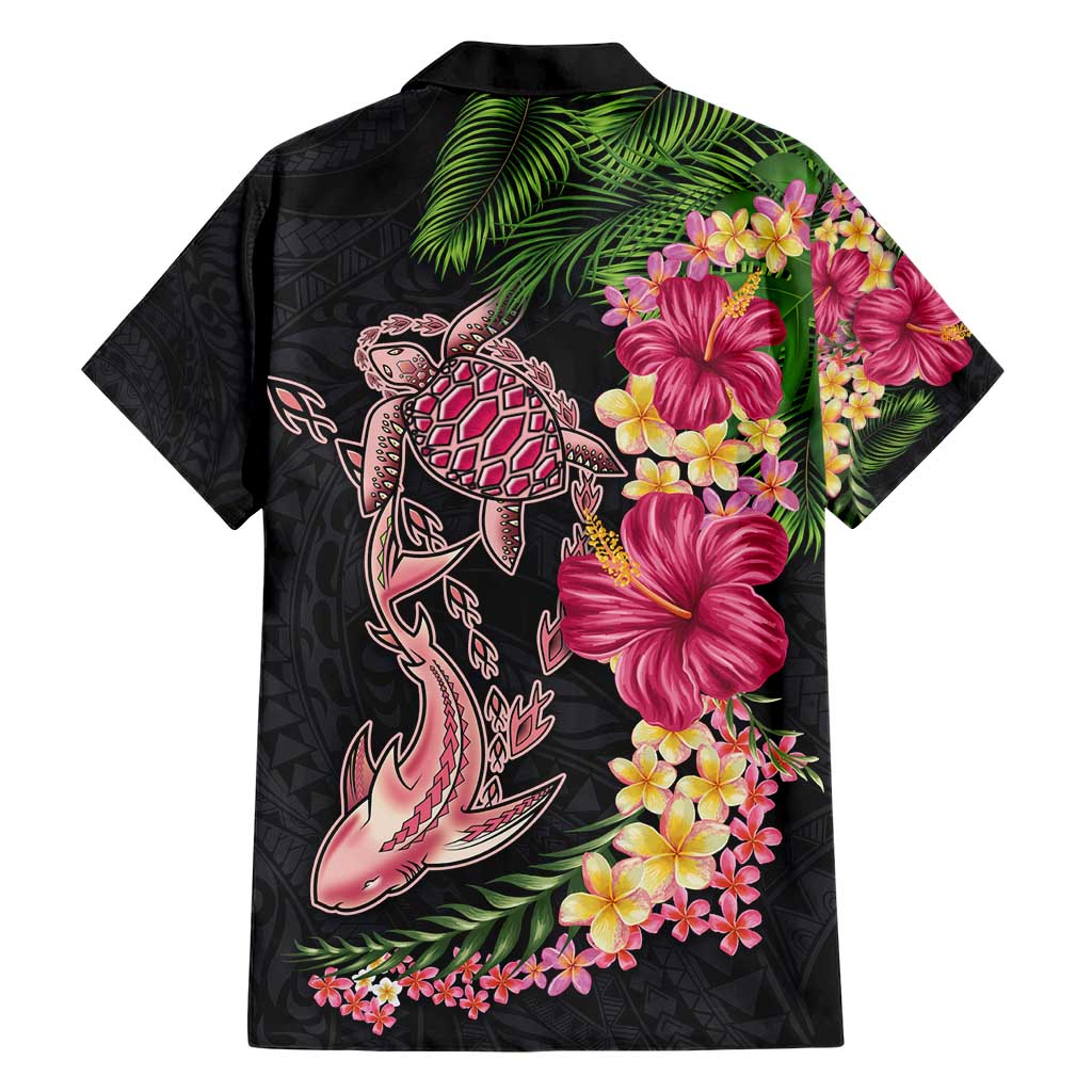 Hawaiian Tropical Plants Turtle and Shark Family Matching Short Sleeve Bodycon Dress and Hawaiian Shirt Polynesian Art Tattoo LT03 - Polynesian Pride