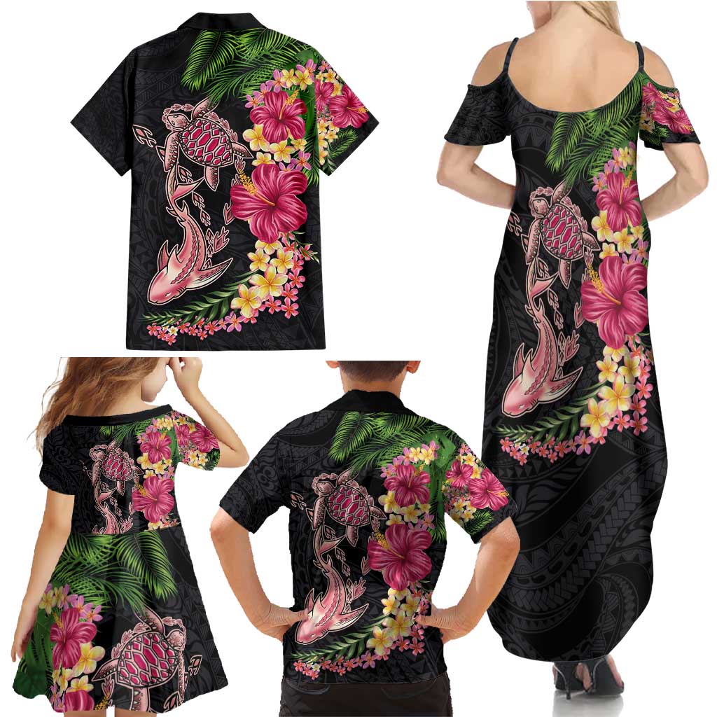 Hawaiian Tropical Plants Turtle and Shark Family Matching Summer Maxi Dress and Hawaiian Shirt Polynesian Art Tattoo LT03 - Polynesian Pride
