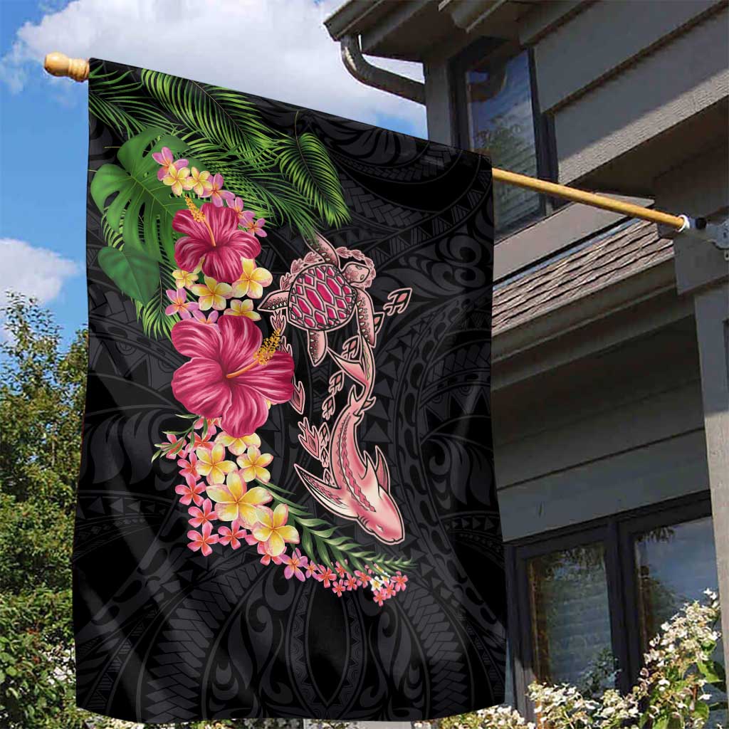 Hawaiian Tropical Plants Turtle and Shark Garden Flag Polynesian Art Tattoo