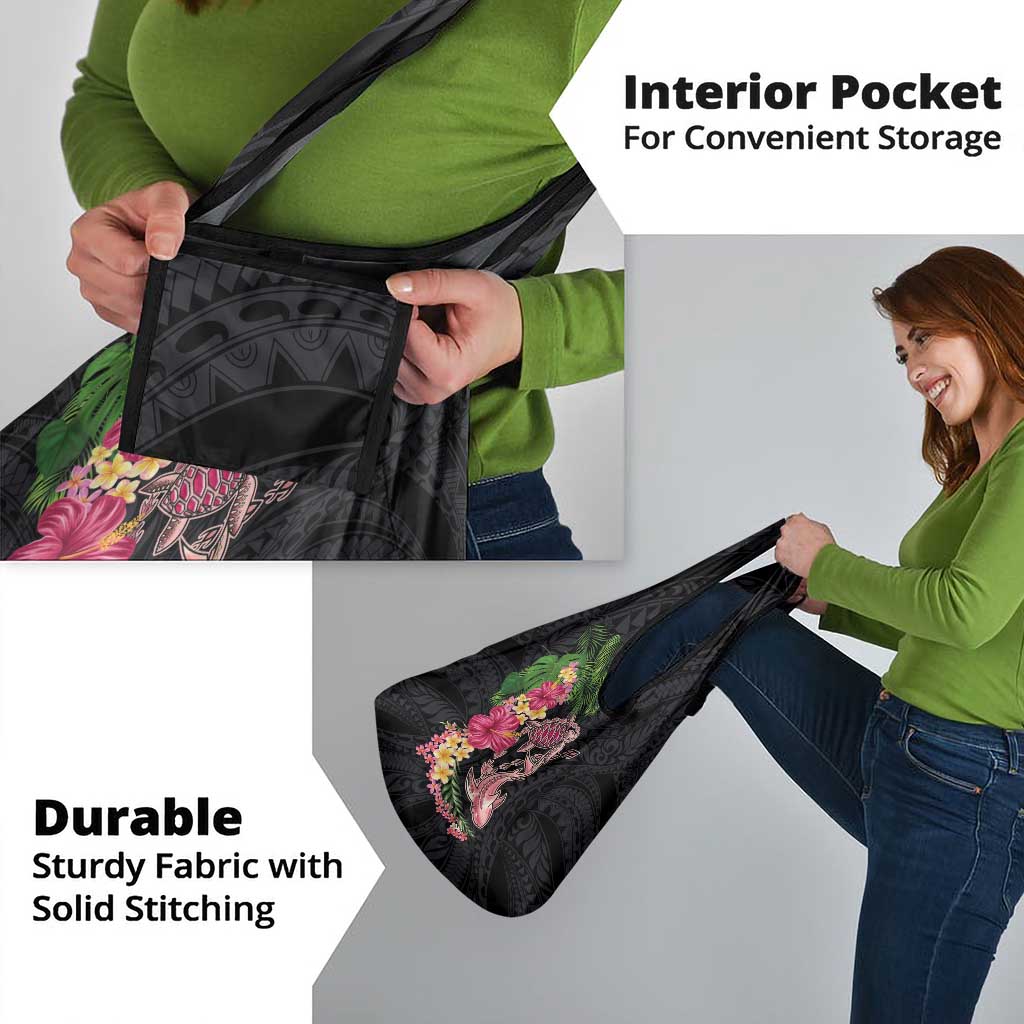 Hawaiian Tropical Plants Turtle and Shark Grocery Bag Polynesian Art Tattoo