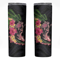 Hawaiian Tropical Plants Turtle and Shark Skinny Tumbler Polynesian Art Tattoo