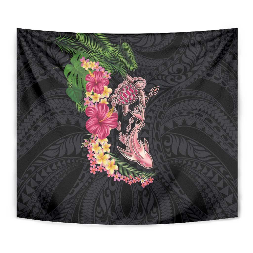 Hawaiian Tropical Plants Turtle and Shark Tapestry Polynesian Art Tattoo