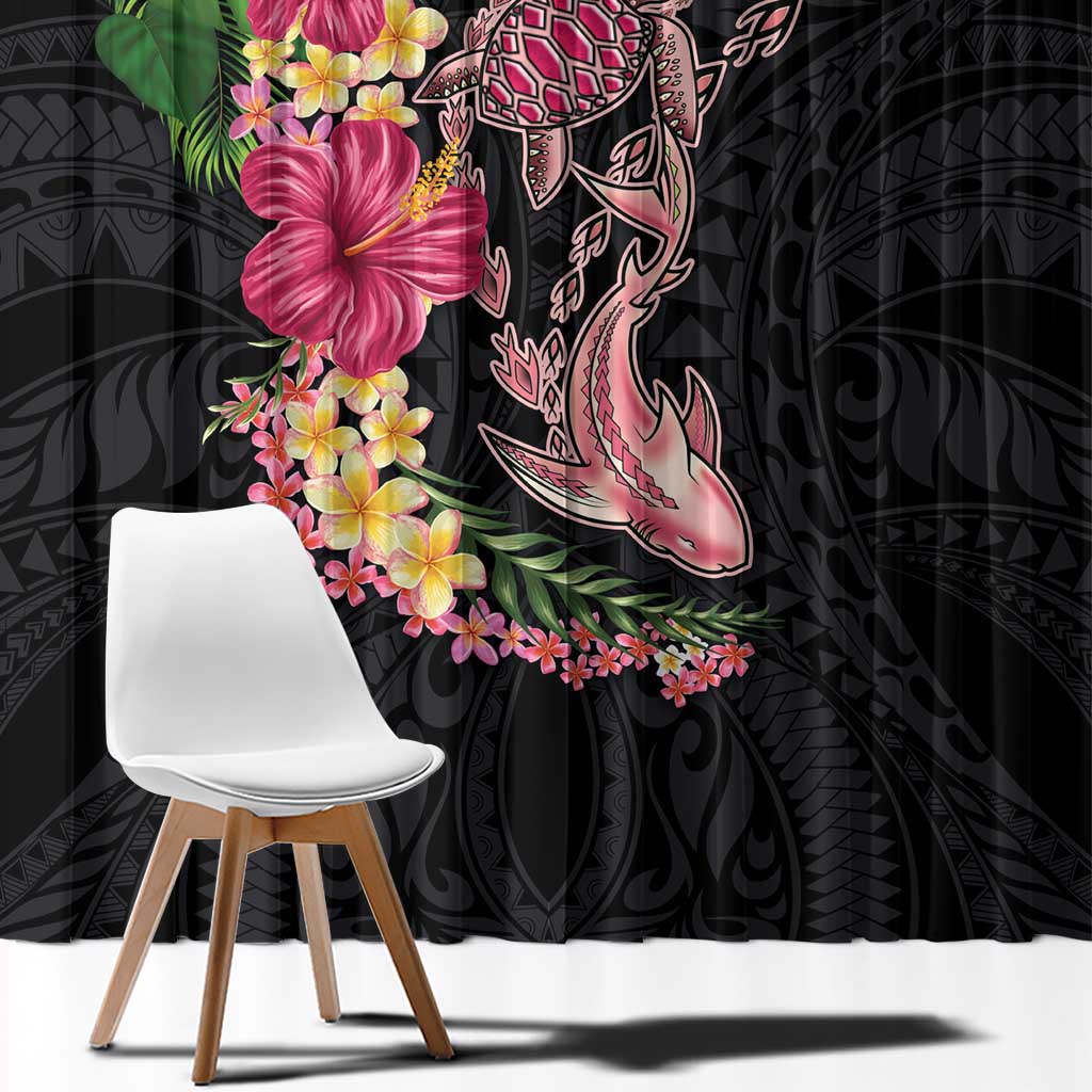 Hawaiian Tropical Plants Turtle and Shark Window Curtain Polynesian Art Tattoo