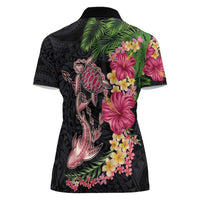Hawaiian Tropical Plants Turtle and Shark Women Polo Shirt Polynesian Art Tattoo LT03 - Polynesian Pride