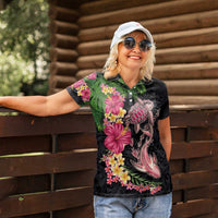 Hawaiian Tropical Plants Turtle and Shark Women Polo Shirt Polynesian Art Tattoo LT03 - Polynesian Pride