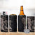 Hawaiian Tropical Plants Turtle and Shark 4 in 1 Can Cooler Tumbler Polynesian Art Tattoo Grayscale Color