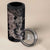 Hawaiian Tropical Plants Turtle and Shark 4 in 1 Can Cooler Tumbler Polynesian Art Tattoo Grayscale Color