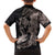 Hawaiian Tropical Plants Turtle and Shark Family Matching Long Sleeve Bodycon Dress and Hawaiian Shirt Polynesian Art Tattoo Grayscale Color