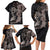 Hawaiian Tropical Plants Turtle and Shark Family Matching Long Sleeve Bodycon Dress and Hawaiian Shirt Polynesian Art Tattoo Grayscale Color