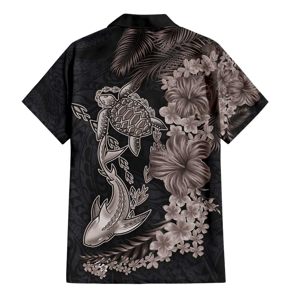 Hawaiian Tropical Plants Turtle and Shark Family Matching Mermaid Dress and Hawaiian Shirt Polynesian Art Tattoo Grayscale Color LT03 - Polynesian Pride