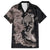 Hawaiian Tropical Plants Turtle and Shark Family Matching Short Sleeve Bodycon Dress and Hawaiian Shirt Polynesian Art Tattoo Grayscale Color