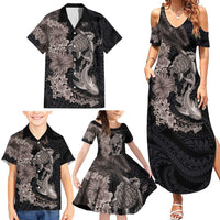 Hawaiian Tropical Plants Turtle and Shark Family Matching Summer Maxi Dress and Hawaiian Shirt Polynesian Art Tattoo Grayscale Color LT03 - Polynesian Pride