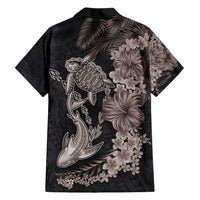 Hawaiian Tropical Plants Turtle and Shark Family Matching Summer Maxi Dress and Hawaiian Shirt Polynesian Art Tattoo Grayscale Color LT03 - Polynesian Pride