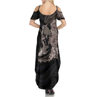 Hawaiian Tropical Plants Turtle and Shark Family Matching Summer Maxi Dress and Hawaiian Shirt Polynesian Art Tattoo Grayscale Color LT03 - Polynesian Pride