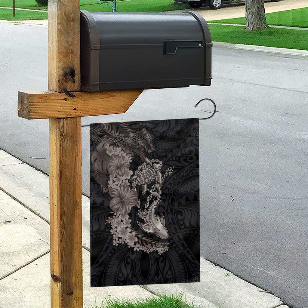 Hawaiian Tropical Plants Turtle and Shark Garden Flag Polynesian Art Tattoo Grayscale Color