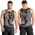 Hawaiian Tropical Plants Turtle and Shark Men Tank Top Polynesian Art Tattoo Grayscale Color