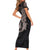 Hawaiian Tropical Plants Turtle and Shark Short Sleeve Bodycon Dress Polynesian Art Tattoo Grayscale Color
