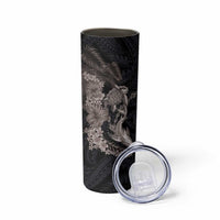 Hawaiian Tropical Plants Turtle and Shark Skinny Tumbler Polynesian Art Tattoo Grayscale Color