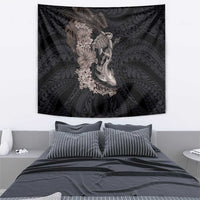 Hawaiian Tropical Plants Turtle and Shark Tapestry Polynesian Art Tattoo Grayscale Color