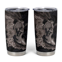 Hawaiian Tropical Plants Turtle and Shark Tumbler Cup Polynesian Art Tattoo Grayscale Color