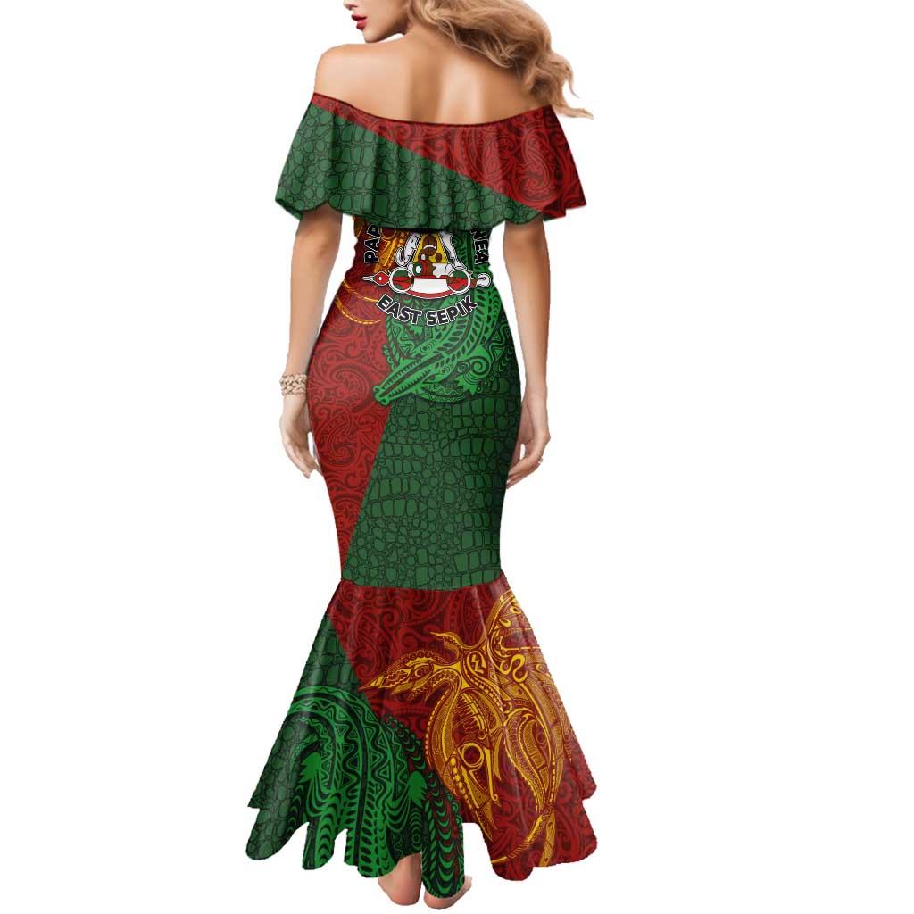 Papua New Guinea East Sepik Province Family Matching Mermaid Dress and Hawaiian Shirt Tribal Crocodile Birds of Paradise Melanesian Tattoo