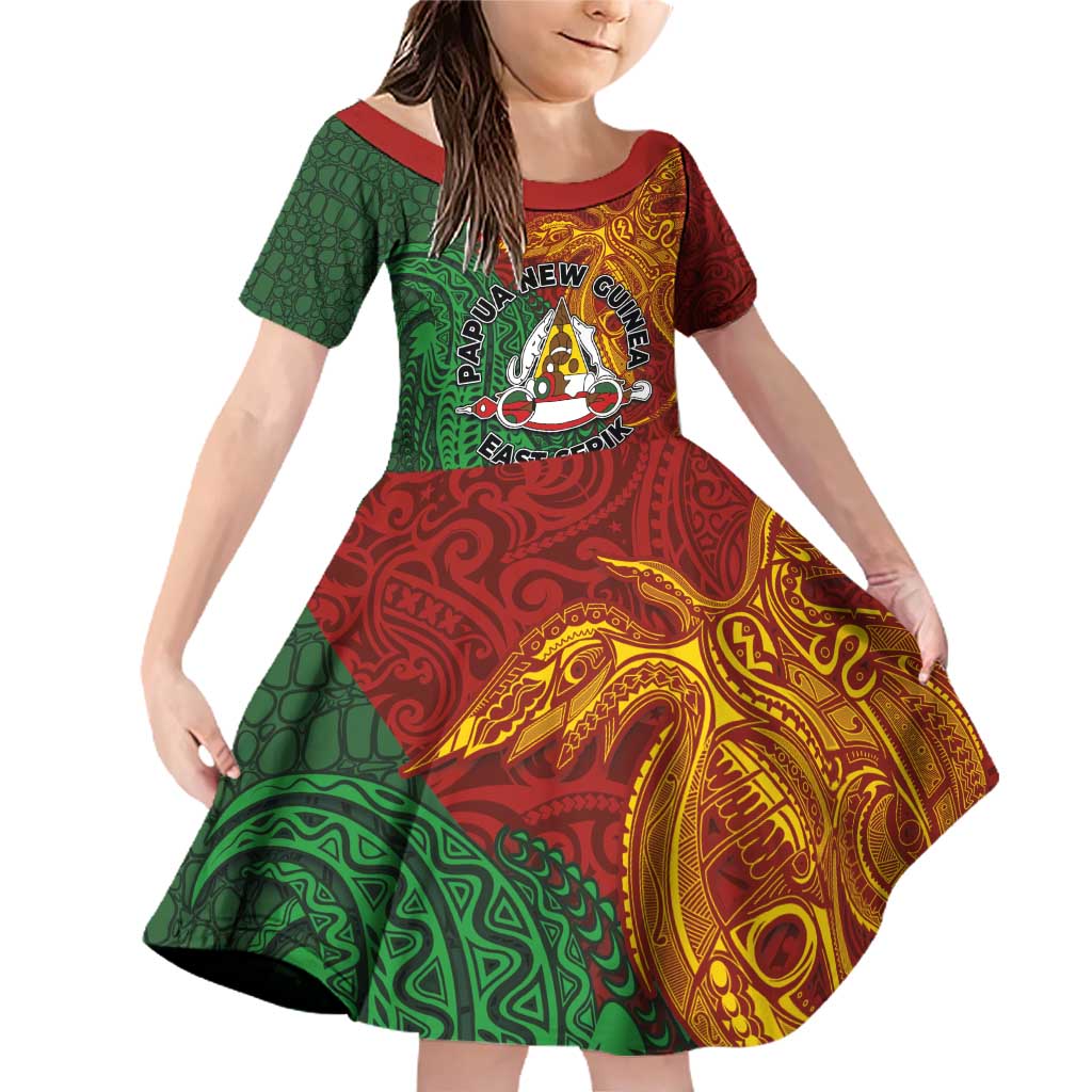 Papua New Guinea East Sepik Province Family Matching Off Shoulder Short Dress and Hawaiian Shirt Tribal Crocodile Birds of Paradise Melanesian Tattoo