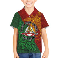 Papua New Guinea East Sepik Province Family Matching Puletasi and Hawaiian Shirt Tribal Crocodile Birds of Paradise Melanesian Tattoo