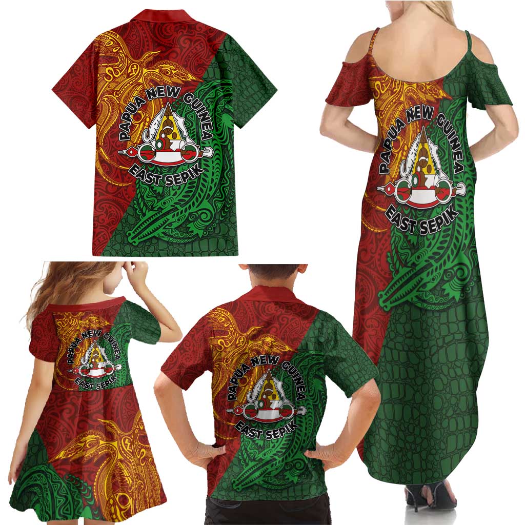 Papua New Guinea East Sepik Province Family Matching Summer Maxi Dress and Hawaiian Shirt Tribal Crocodile Birds of Paradise Melanesian Tattoo