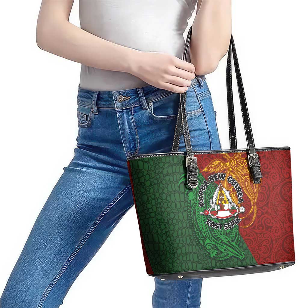Papua New Guinea East Sepik Province Leather Tote Bag Tribal Crocodile Birds of Paradise Melanesian Tattoo LT03 - Polynesian Pride