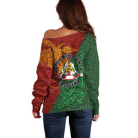 Papua New Guinea East Sepik Province Off Shoulder Sweater Tribal Crocodile Birds of Paradise Melanesian Tattoo