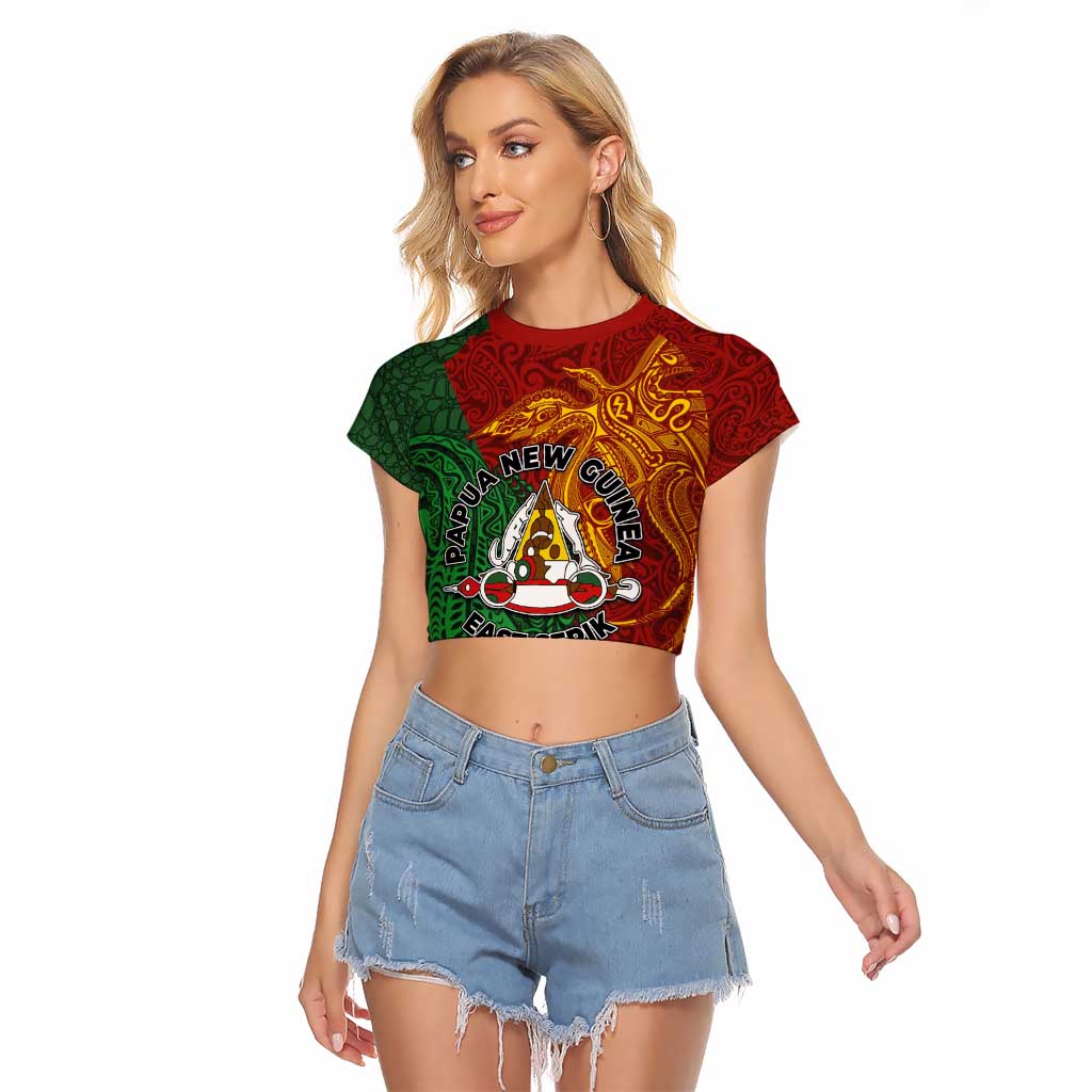 Papua New Guinea East Sepik Province Raglan Cropped T Shirt Tribal Crocodile Birds of Paradise Melanesian Tattoo