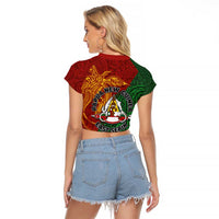 Papua New Guinea East Sepik Province Raglan Cropped T Shirt Tribal Crocodile Birds of Paradise Melanesian Tattoo