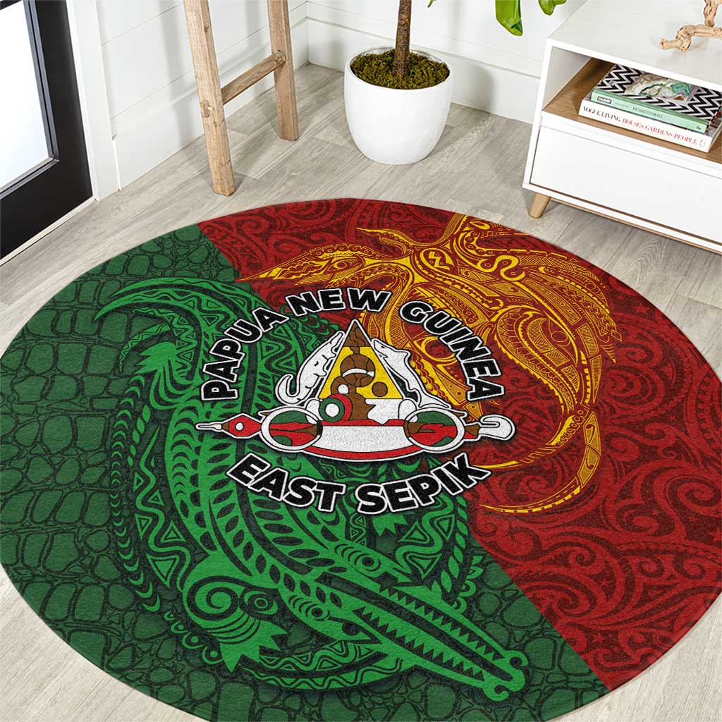 Papua New Guinea East Sepik Province Round Carpet Tribal Crocodile Birds of Paradise Melanesian Tattoo