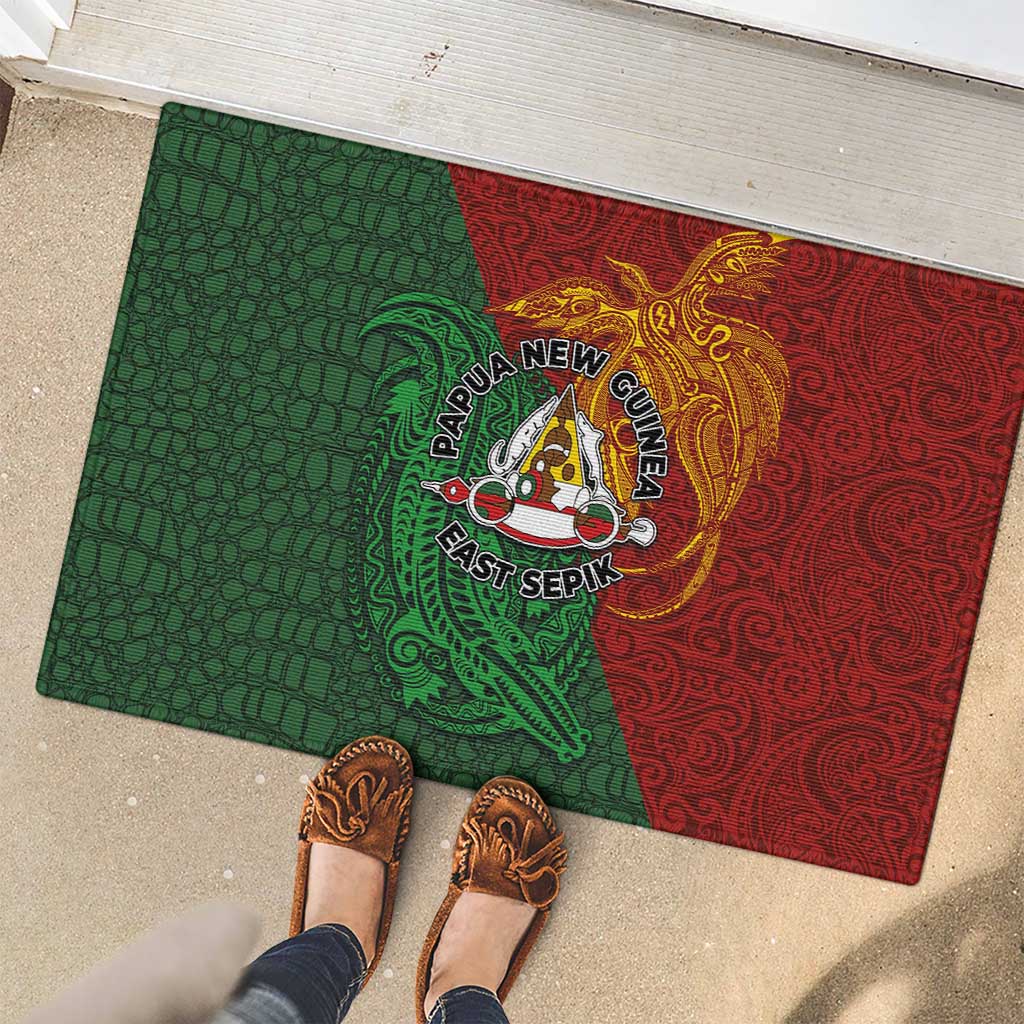 Papua New Guinea East Sepik Province Rubber Doormat Tribal Crocodile Birds of Paradise Melanesian Tattoo