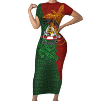 Papua New Guinea East Sepik Province Short Sleeve Bodycon Dress Tribal Crocodile Birds of Paradise Melanesian Tattoo