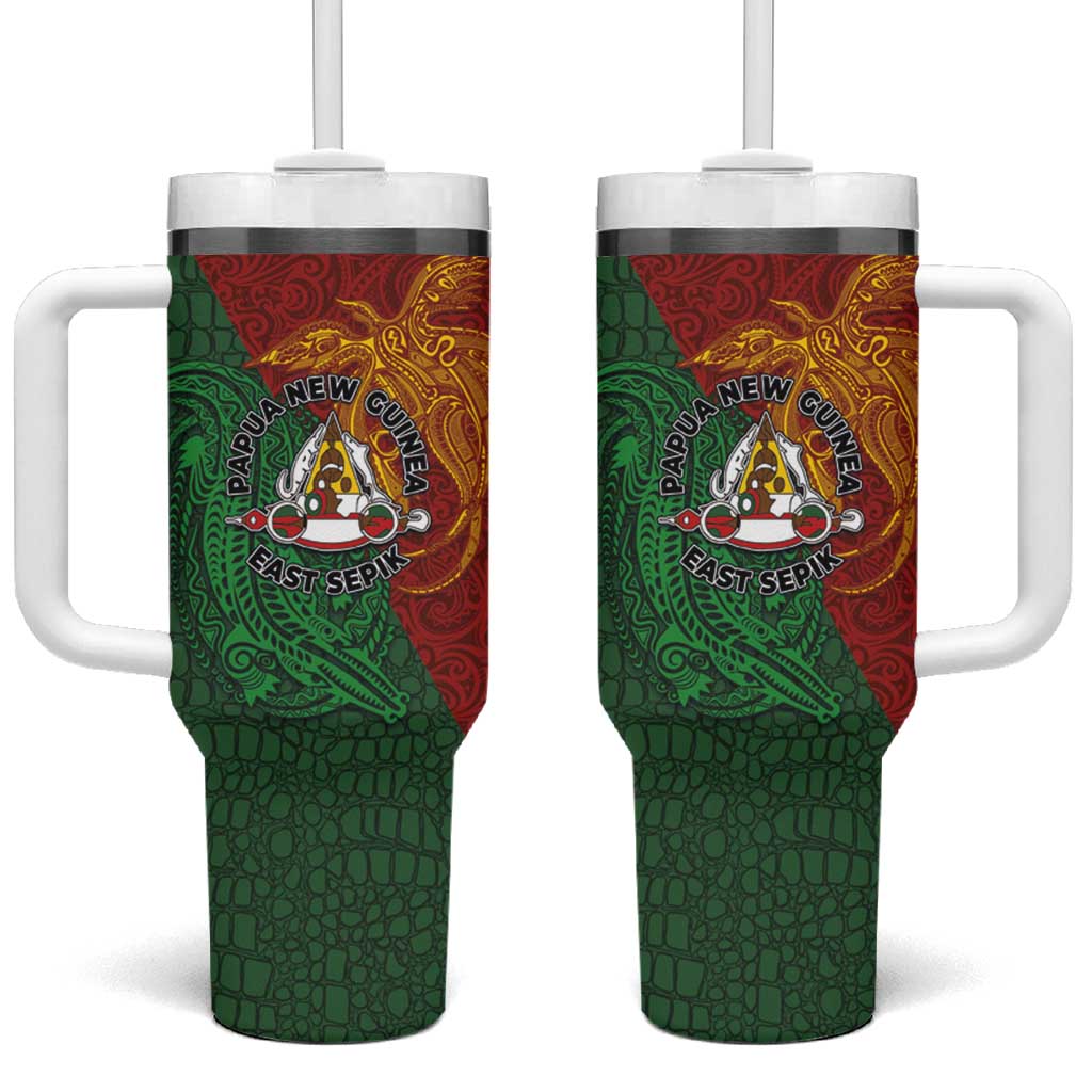 Papua New Guinea East Sepik Province Tumbler With Handle Tribal Crocodile Birds of Paradise Melanesian Tattoo