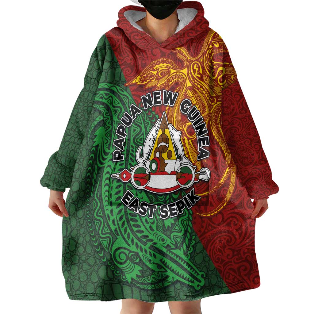 Papua New Guinea East Sepik Province Wearable Blanket Hoodie Tribal Crocodile Birds of Paradise Melanesian Tattoo