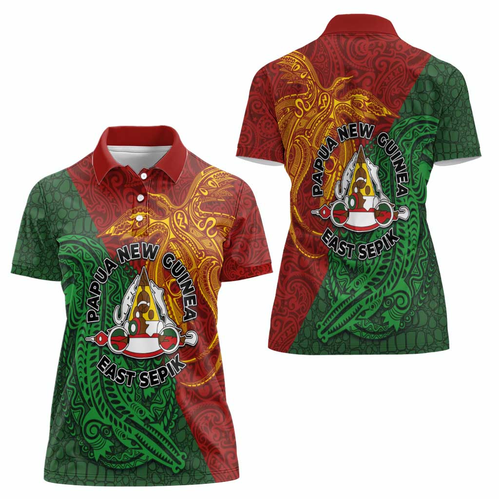 Papua New Guinea East Sepik Province Women Polo Shirt Tribal Crocodile Birds of Paradise Melanesian Tattoo