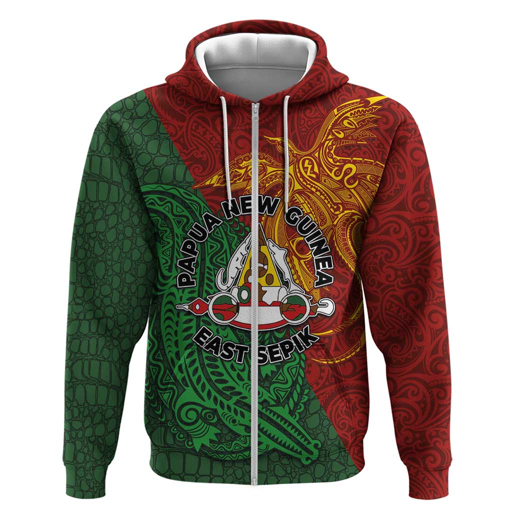 Papua New Guinea East Sepik Province Zip Hoodie Tribal Crocodile Birds of Paradise Melanesian Tattoo