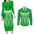 Kimbe Cutters Rugby Couples Matching Long Sleeve Bodycon Dress and Long Sleeve Button Shirts Papua New Guinea Polynesian Tattoo Green Version LT03 Green - Polynesian Pride