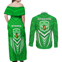 Kimbe Cutters Rugby Couples Matching Off Shoulder Maxi Dress and Long Sleeve Button Shirts Papua New Guinea Polynesian Tattoo Green Version LT03 - Polynesian Pride