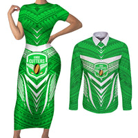 Kimbe Cutters Rugby Couples Matching Short Sleeve Bodycon Dress and Long Sleeve Button Shirts Papua New Guinea Polynesian Tattoo Green Version LT03 Green - Polynesian Pride