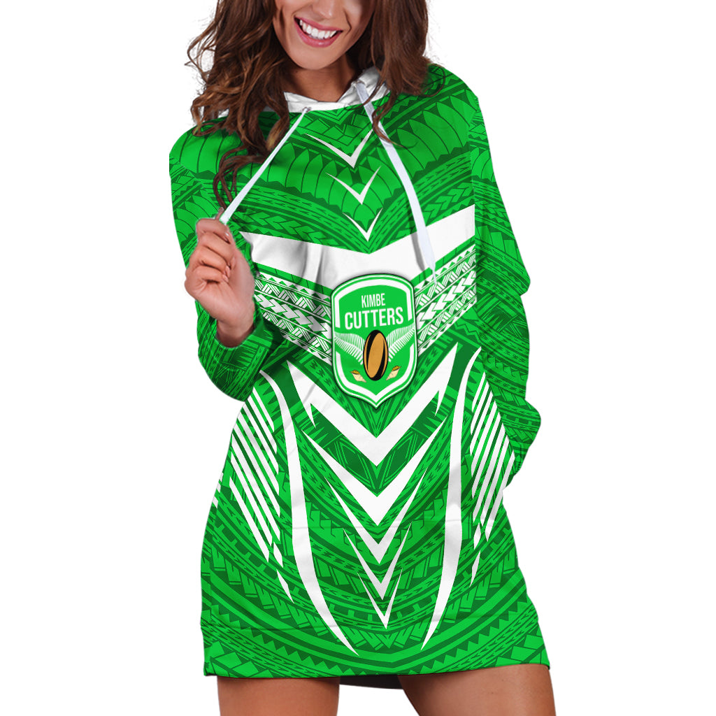 Kimbe Cutters Rugby Hoodie Dress Papua New Guinea Polynesian Tattoo Green Version LT03 Green - Polynesian Pride