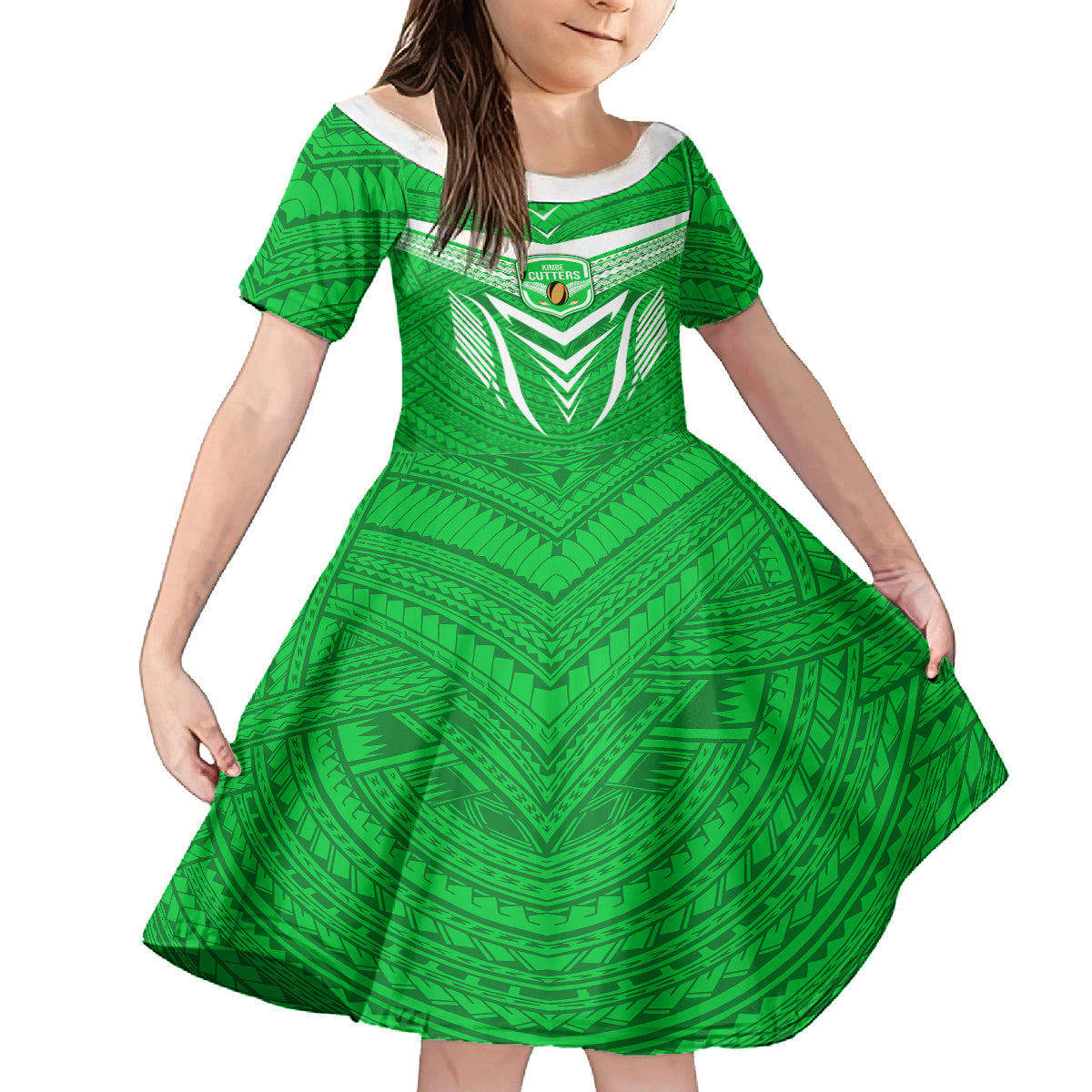 Kimbe Cutters Rugby Kid Short Sleeve Dress Papua New Guinea Polynesian Tattoo Green Version LT03 KID Green - Polynesian Pride