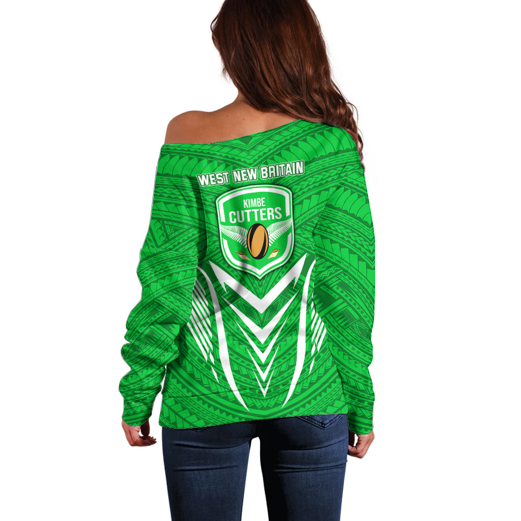 Kimbe Cutters Rugby Off Shoulder Sweater Papua New Guinea Polynesian Tattoo Green Version LT03 - Polynesian Pride