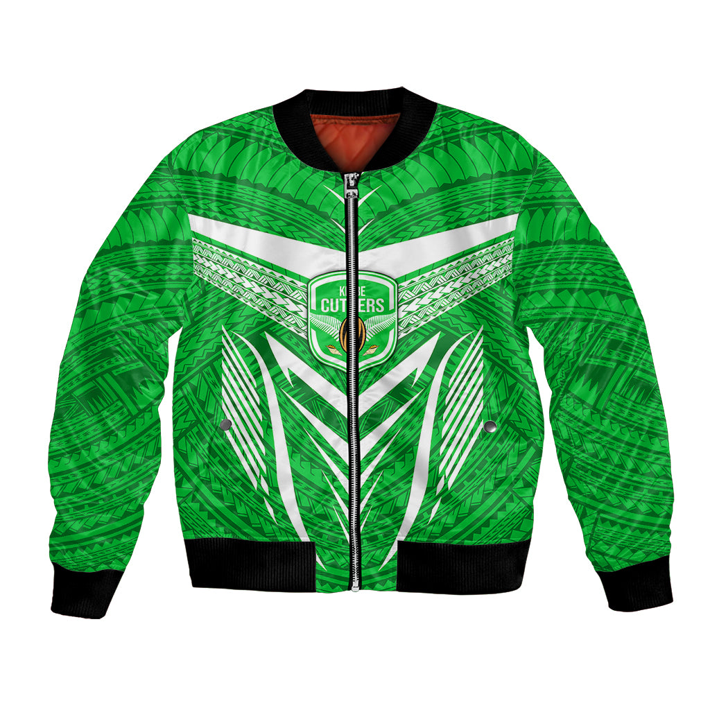 Custom Kimbe Cutters Rugby Bomber Jacket Papua New Guinea Polynesian Tattoo Green Version LT03 Unisex Green - Polynesian Pride