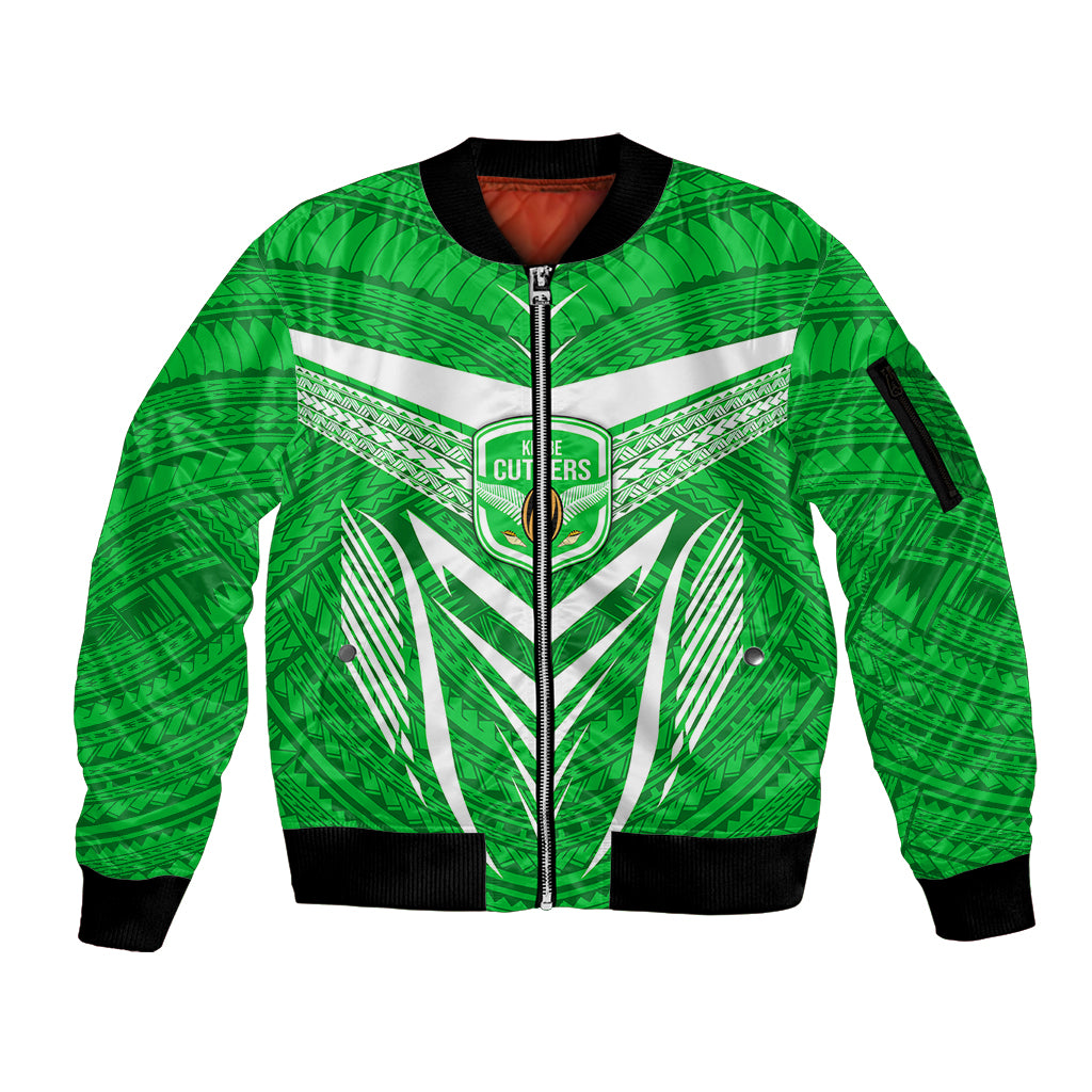 Custom Kimbe Cutters Rugby Sleeve Zip Bomber Jacket Papua New Guinea Polynesian Tattoo Green Version LT03 Unisex Green - Polynesian Pride